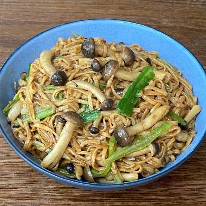 Braised E-Fu Noodles With Mushrooms,  Chives And Dried Sole Powder