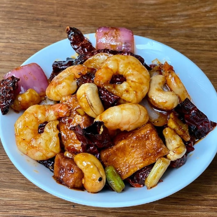 (CNY) Wok-Fried Prawn And Tofu With Cashew Nuts And Dried Chilli In “Kong Po” Sauce